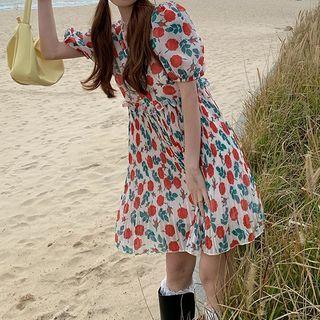 Short-sleeve Floral Print Mini Dress Floral Print - Red - One Size