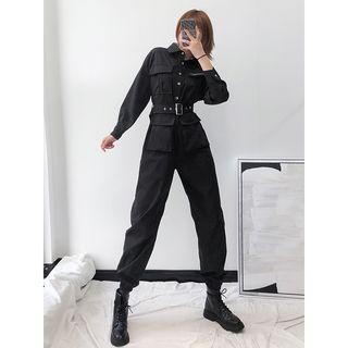 Long-sleeved Truck Jumpsuit With Belt