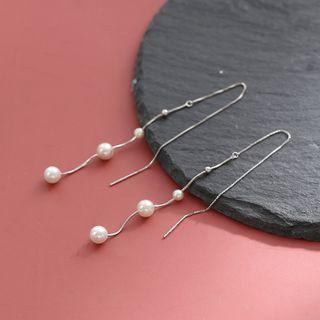 925 Sterling Silver Faux Pearl Dangle Earring Threader Earring - 1 Pair - Faux Pearl - Silver - One Size