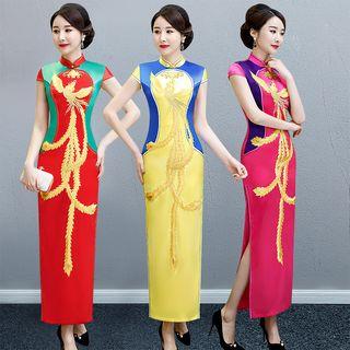 Phoenix Print Short-sleeve Qipao