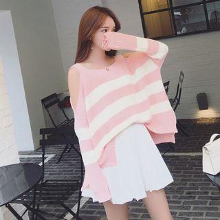 Striped Cut Out Shoulder Sweater