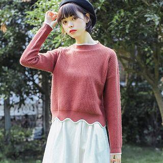 Long-sleeve Piped Knit Top