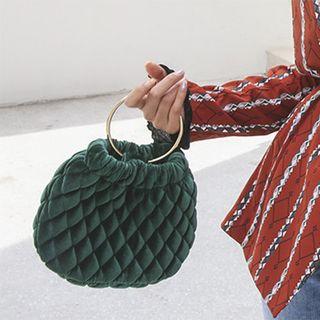 Hoop-handle Quilted Velvet Hand Bag