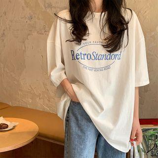 Short-sleeve Letter Printed Long T-shirt