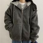 Fleece Zip-up Hooded Jacket Gray - One Size