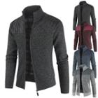 Stand-collar Fleece-panel Cardigan