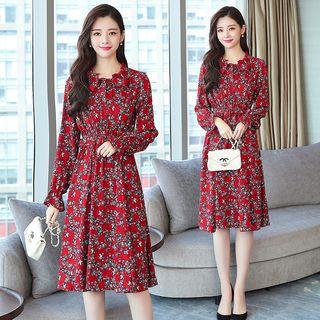 Long Sleeve Floral Print A-line Dress