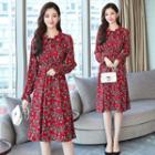 Long Sleeve Floral Print A-line Dress