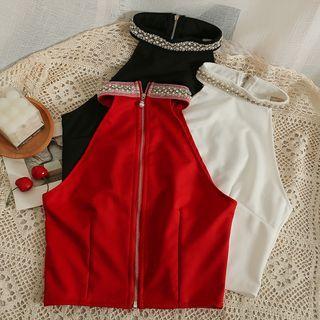 Pearl-neckline Halter Top