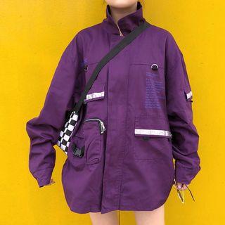 Lettering Buckled Zip Jacket