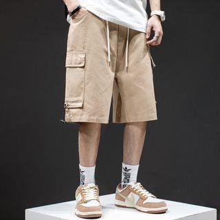 Drawstring-cuff Cargo Wide-leg Shorts