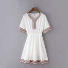 Embroidered Elbow Sleeve Dress