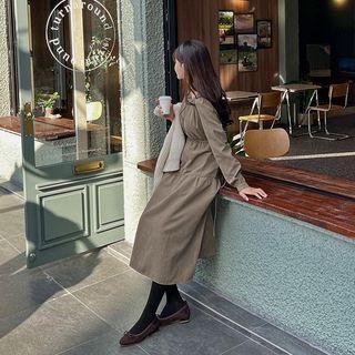 Square-neck Suedette Long Tiered Dress