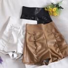 Frilled Faux Leather Shorts