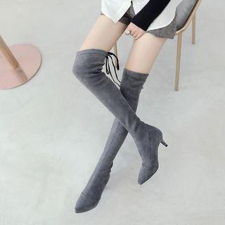 Pointed Kitten Heel Over-the Knee Boots