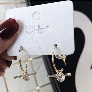Rhinestone Geometric Open Hoop Earring