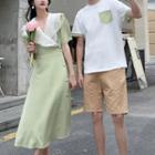 Couple Matching Short-sleeve Contrast Collar Midi A-line Dress / T-shirt / Shorts
