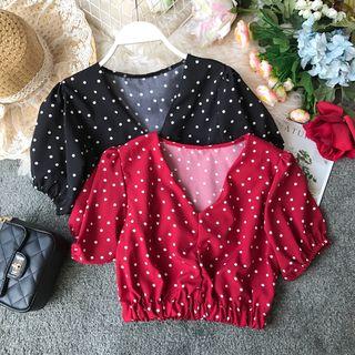 Short-sleeve Polka Dot Crop Top