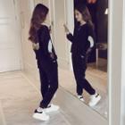 Set: Bird Embroidered Velvet Sweatshirt + Sweatpants