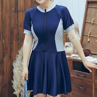 Short-sleeve Zip-up Swimdress