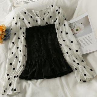Patchwork Smocked Velvet Blouse