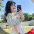 Mock Two-piece Bow Floral Blouse