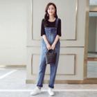 Set: Elbow-sleeve T-shirt + Denim Dungaree Pants