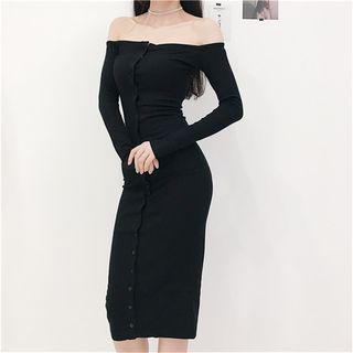 Long-sleeve Off-shoulder Midi Bodycon Dress