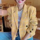 Double-breasted Cropped Plaid Blazer