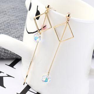 Non-matching Swarovski Elements Crystal Alloy Square Dangle Earring 139853 - Gold - One Size