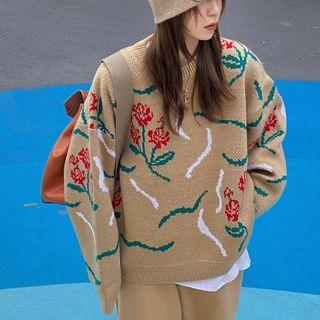 Floral Sweater Floral - Khaki - One Size