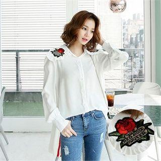 Frilled-trim Rose-applique Blouse