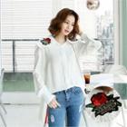 Frilled-trim Rose-applique Blouse