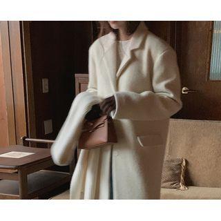 Single-breasted Woolen Long Coat (cream) One Size