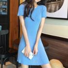 Short-sleeve Knit Minidress Blue - One Size