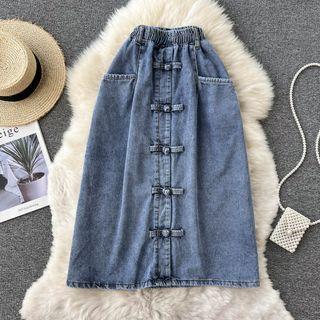 High-waist Retro Denim A-line Skirt