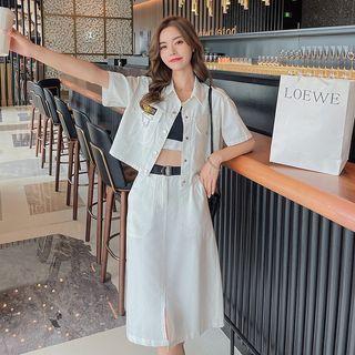 Set: Short-sleeve Shirt + Slit A-line Skirt