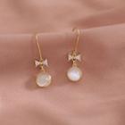Bow Rhinestone Faux Cat Eye Stone Sterling Silver Dangle Earring 1 Pair - Gold - One Size