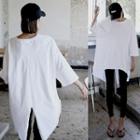 Slit Back 3/4-sleeve Long T-shirt