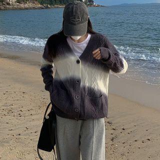 Long-sleeve Gradient Cable Knit Cardigan