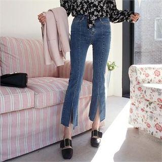 Slit-hem Seam-front Boot-cut Jeans
