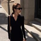 Long-sleeve Collared Knit Mini Dress