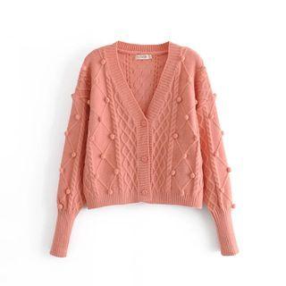 Pom Pom Cable Knit Cardigan