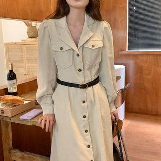 Long-sleeve Midi Shirt Dress With Belt