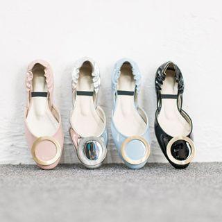 Faux-leather Circle-accent Flats