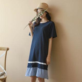 Gingham-panel T-shirt Dress