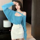 Lantern-sleeve Jacket / Plain Tank Top -set Of 2