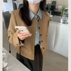 Round Neck Button-up Jacket Coffee - One Size