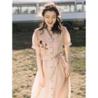 Short-sleeve Rose Midi A-line Dress