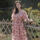 Strawberry Print Short-sleeve Mesh Midi A-line Dress